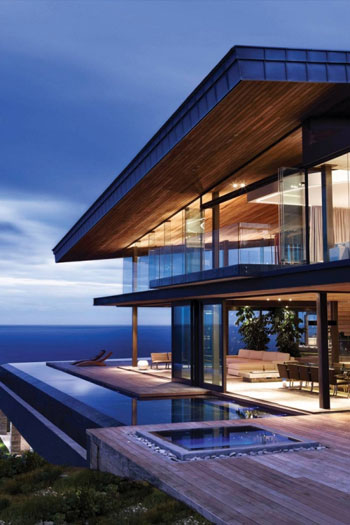 house with modern architecture build on the side of a cliff