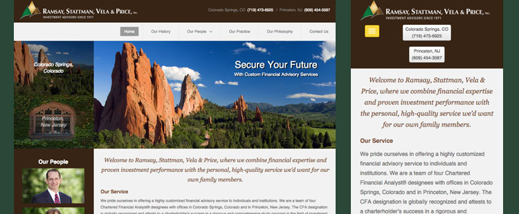 Ramsay, Stattman, Vela & Price website home page and mobile view