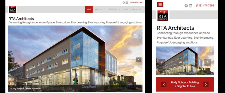 RTA Architects website home page and mobile view