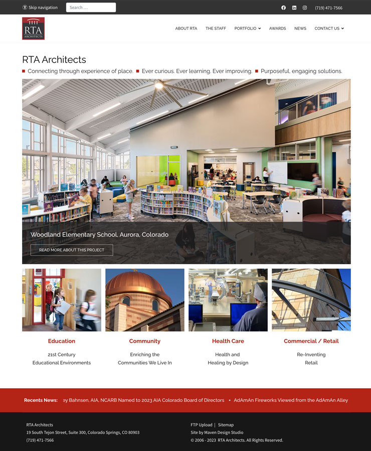 RTA Architects website home page