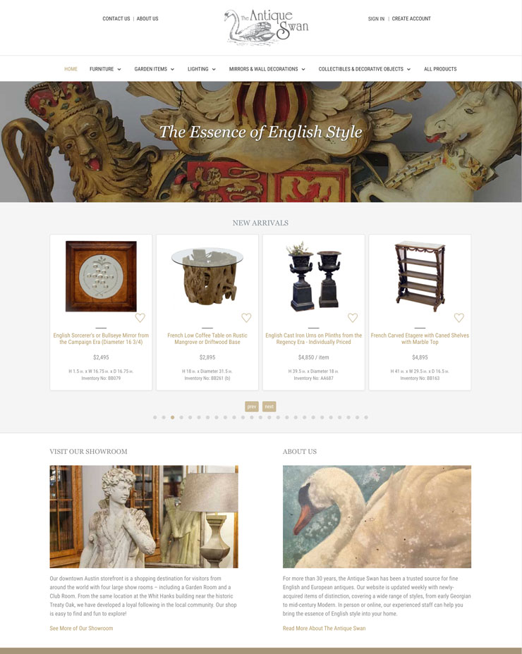 The Antique Swan website home page